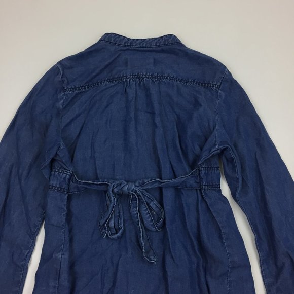 DIESEL Blue Medium Wash Chambray Logo Snap Button Belted Pleats Hi Low Hem Dress - Picture 10 of 11